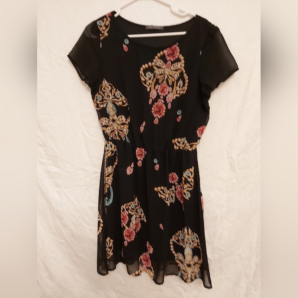 Suzy Shier Black Dress with Floral Accents